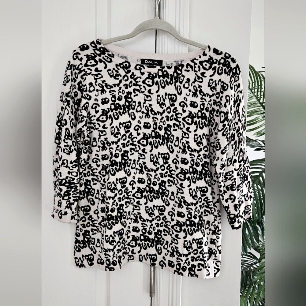 Dalia Black and White Leopard Print Women's Top